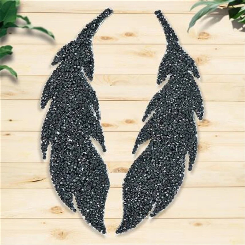 Rhinestones Leaves Hotfix Feather Iron on Sewing Crystal Applique Patch For Clothing Badge Paste For Clothes Bag Shoes