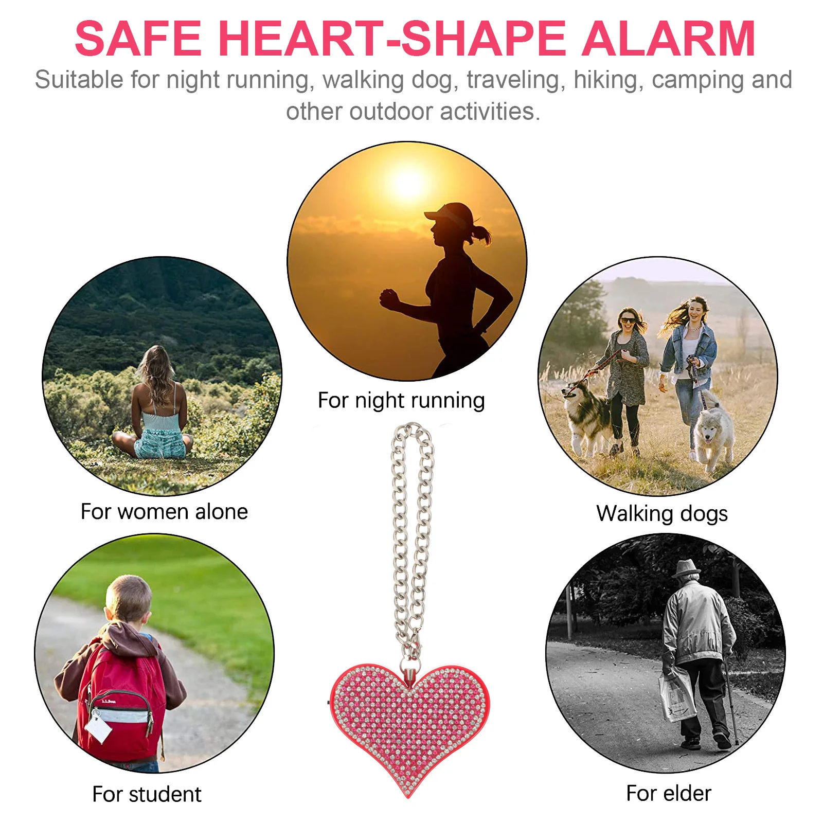 Portable Women Heart-Shape Alarm Anti-Theft Personal Safety Siren Keychain For Emergency Security Device