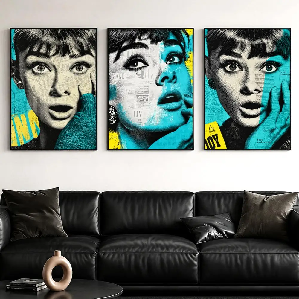 Classic Audrey Hepburn Painting Calligraphy Canvas Wall Art Print Set | Living Room Bedroom Aesthetics Decor Gift