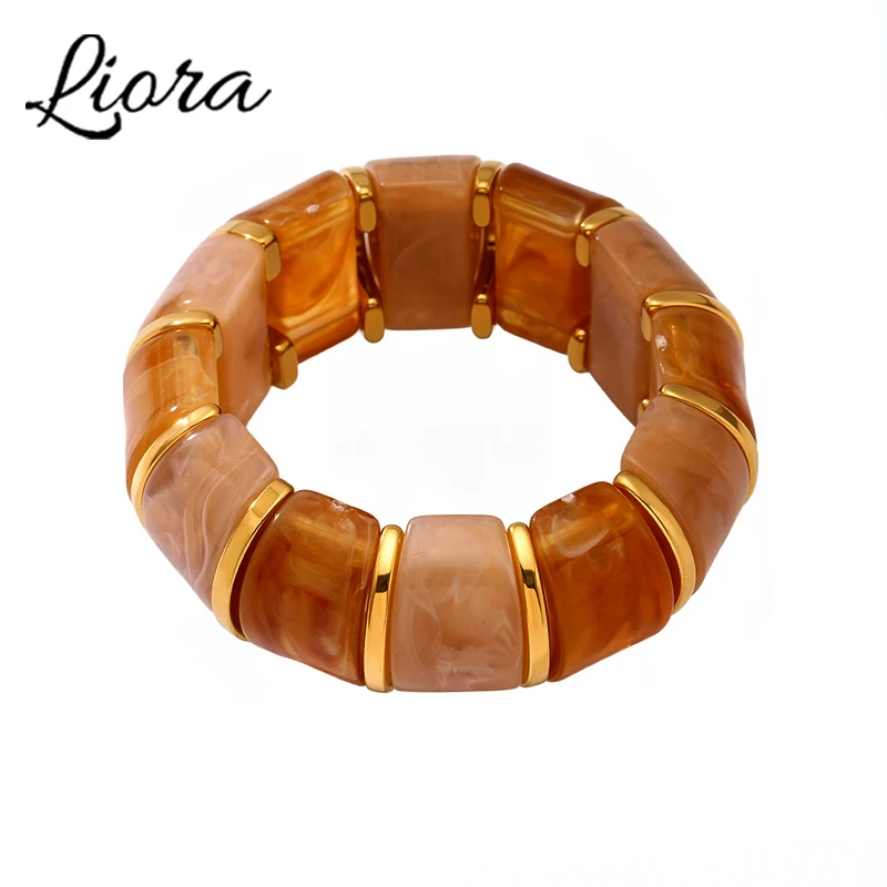 

Liora Excellent Marble Texture Multicolored Natural Stone Bracelets For Women Stainless Steel Elastic Rope Bracelet Jewelry
