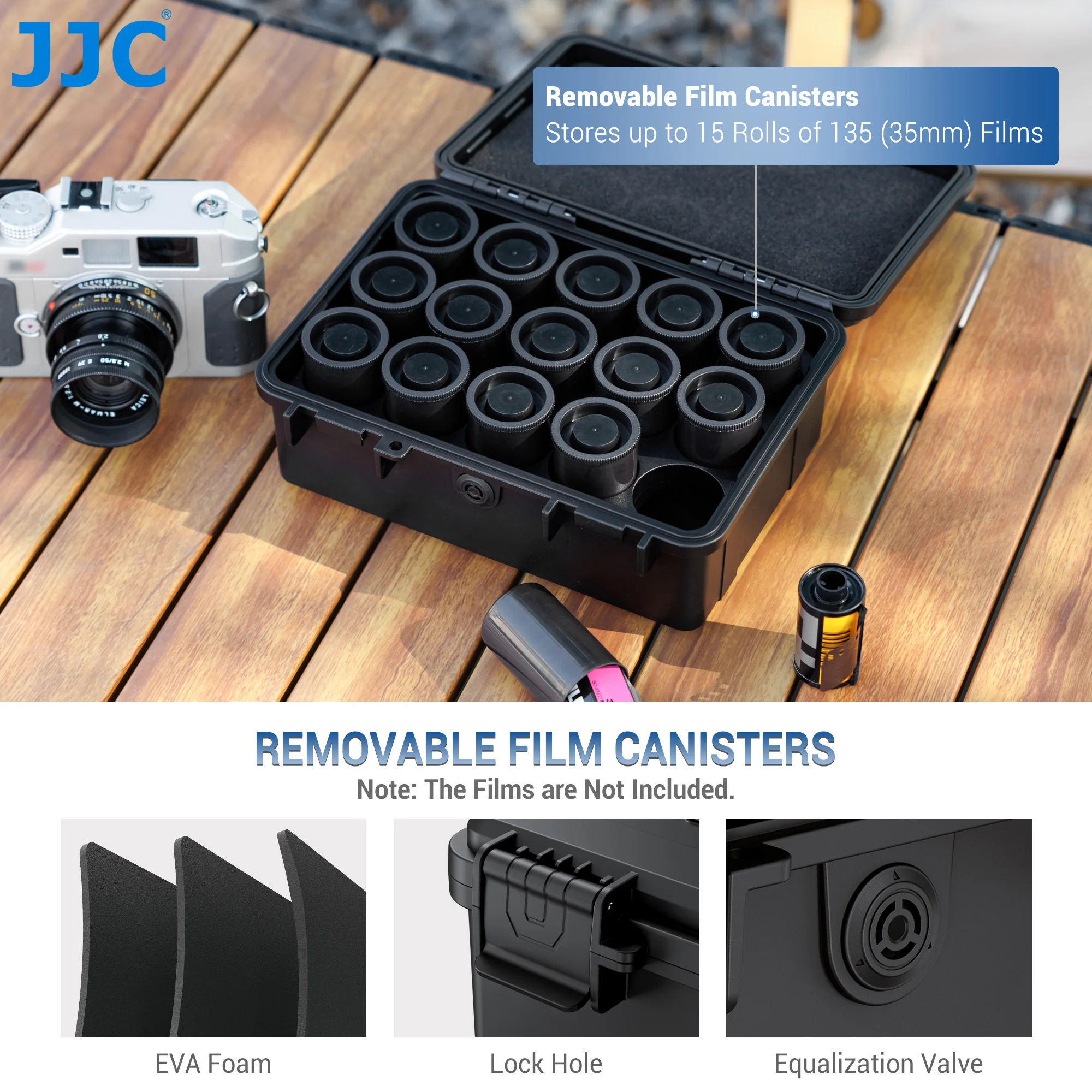 Модернизированный пленочный чехол JJC 35 мм вмещает 15 рулонов пленки, водонепроницаемый жесткий чехол для хранения фотографической пленки, пленочные канистры 135 мм с крышкой