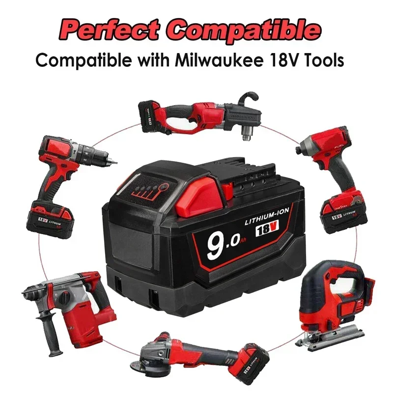 For Milwaukee M18 Battery 18V 9.0Ah 12.0Ah Replacement Lithium Battery for Milwaukee M18 48-11-1815 48-11-1850 2604-22 Battery