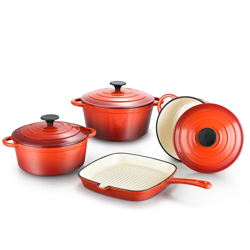 Hot Cast Iron Cookware Sets Pot And Pan Nonstick Cookware Sets Marble Coating Cookware Sets Enamel Casserole