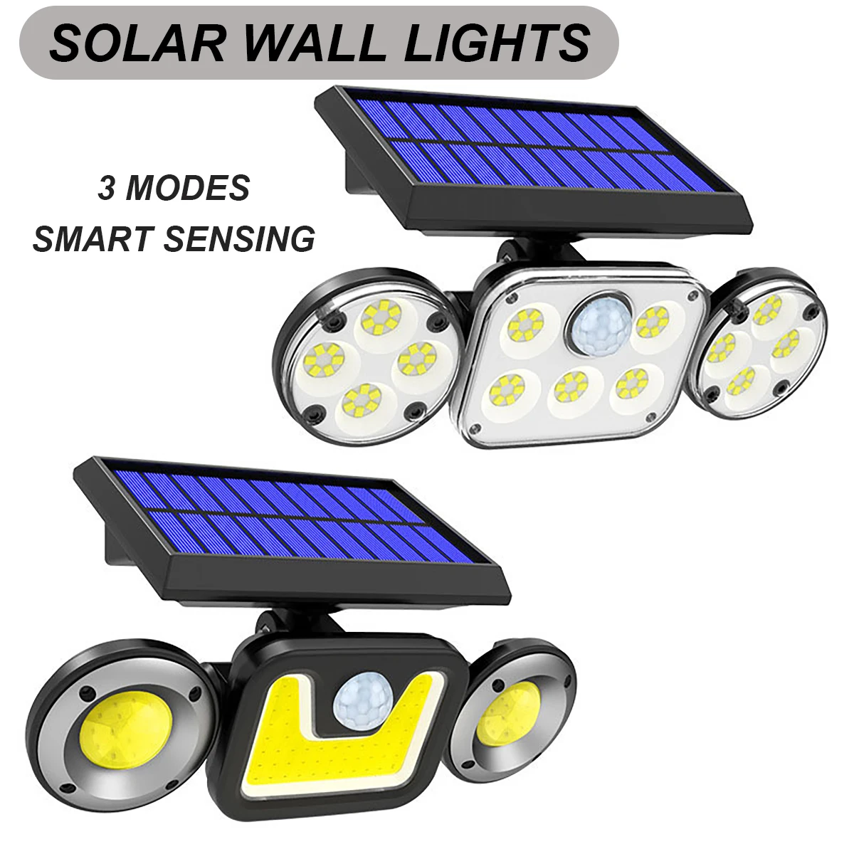 

Solar LED Flood Light 70-138LED Wall Lamp with 3 Sides Adjustable Heads IP65 Waterproof for Garden Illumination