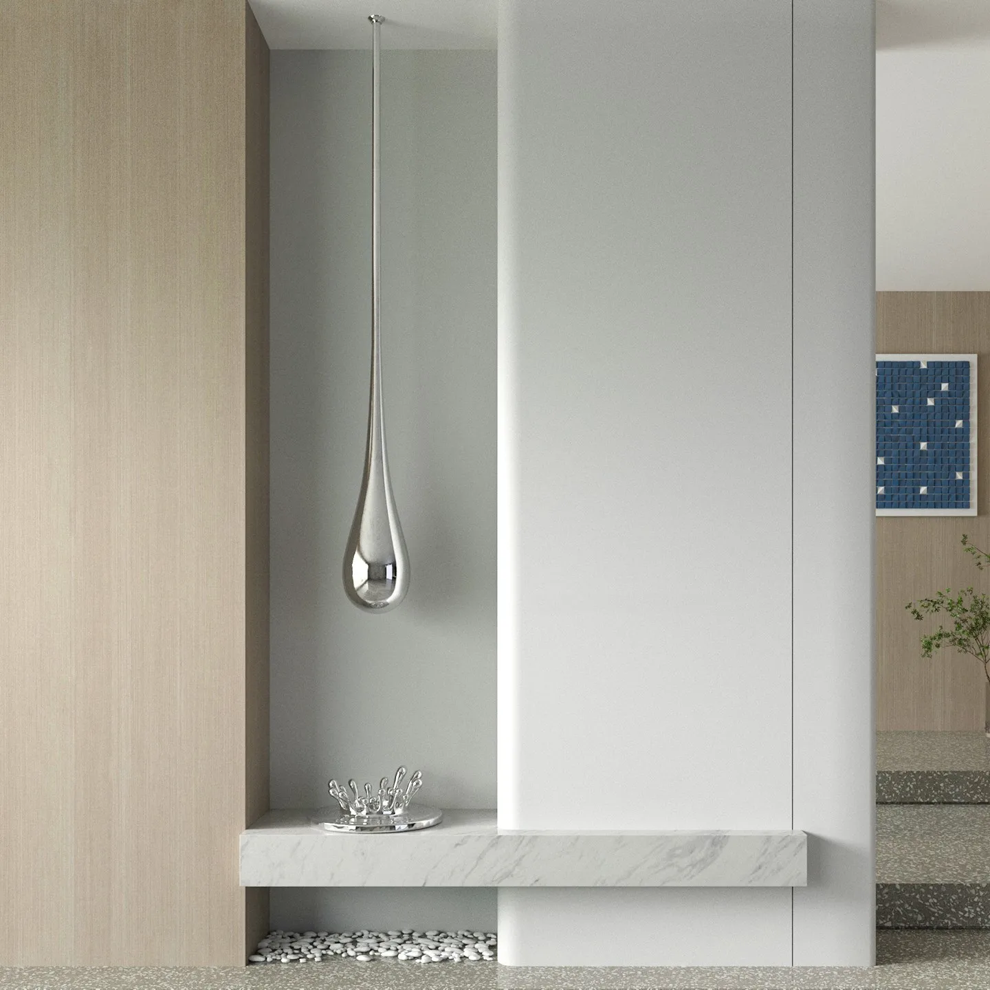 Modern creative 304 electroplated stainless steel hoisting water drop sculpture hotel lobby entrance art hanging decoration