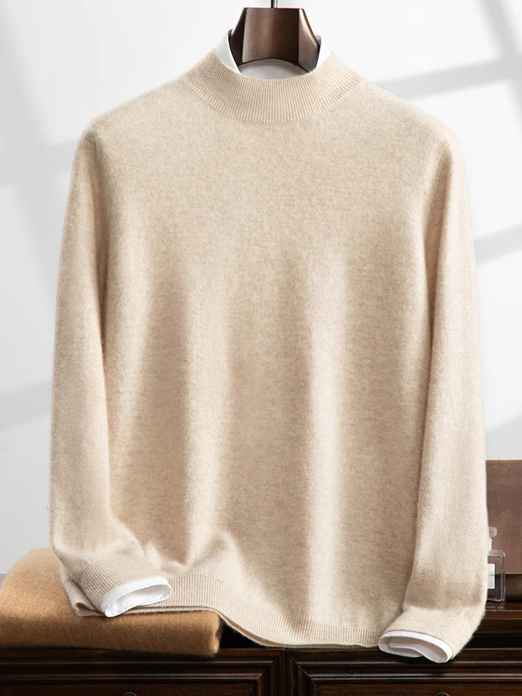 ANGEL Maglione da uomo 100% Cashmere Collo semi-alto Pullover Autunno Inverno Manica lunga Morbido caldo Maglieria di grandi dimensioni Abbigliamento uomo