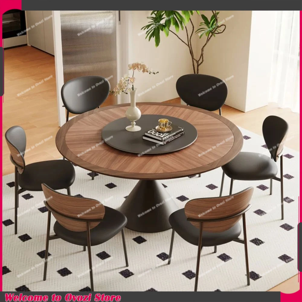 

6 People Turntable Dining Table Vintage Legs Metal Design Round Coffee Table House Breakfast Juegos De Comedor Furnitures