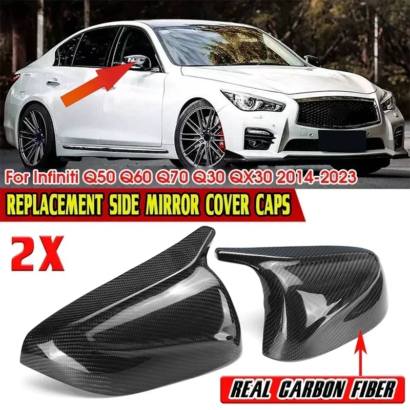 Real Carbon Fiber Car Side Mirror Cover Cap Replacement Car Rearview Mirror Shell Case For Infiniti Q50 Q60 QX30 Q70 2014-2023