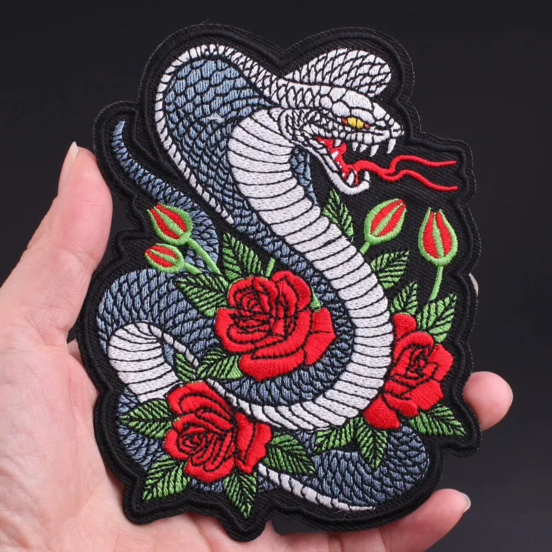 Cobra Kai Patches on Clothes Snake Flower Patch Punk Biker Embroidered Patches for Clothing Iron on Patches on Clothes Stripes