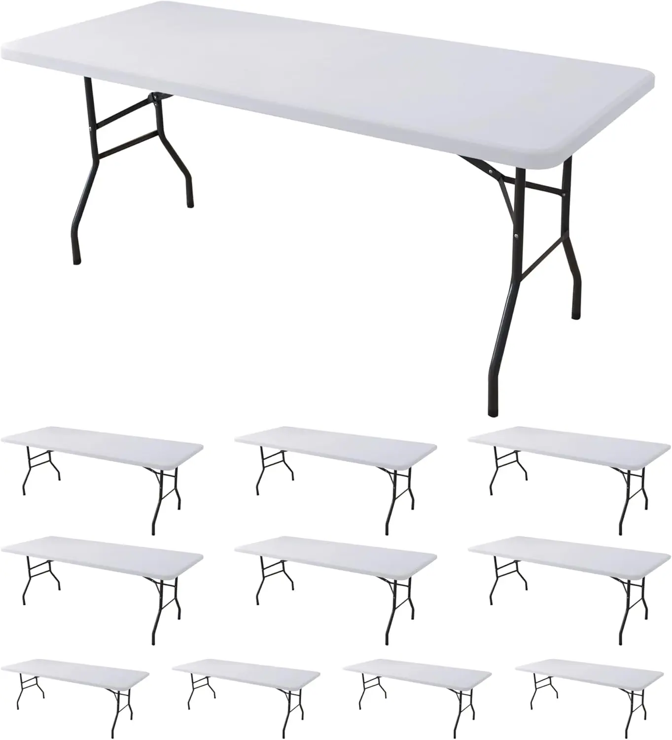 

10 Pack White Fitted Tablecloth for 6ft Rectangle Tables, Elastic Spandex Stretch Cover for Camping, Dining, Party