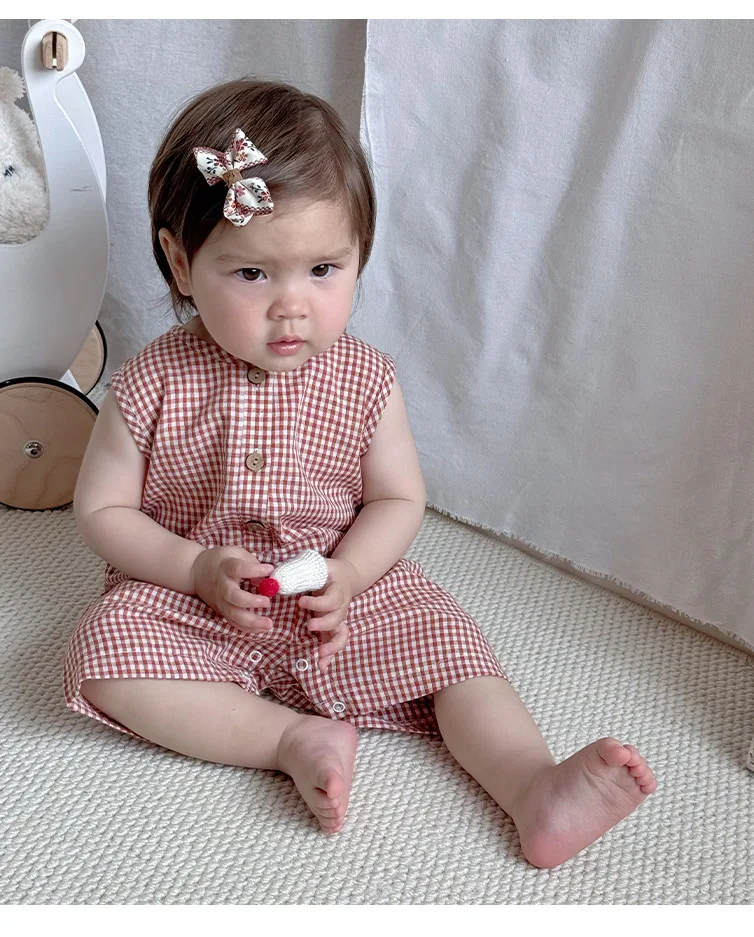 

Plaid Sleeveless Rompers Casual Fashionable Cute 2025 Summer Simple All-match Comfortable Rompers Kids Clothes