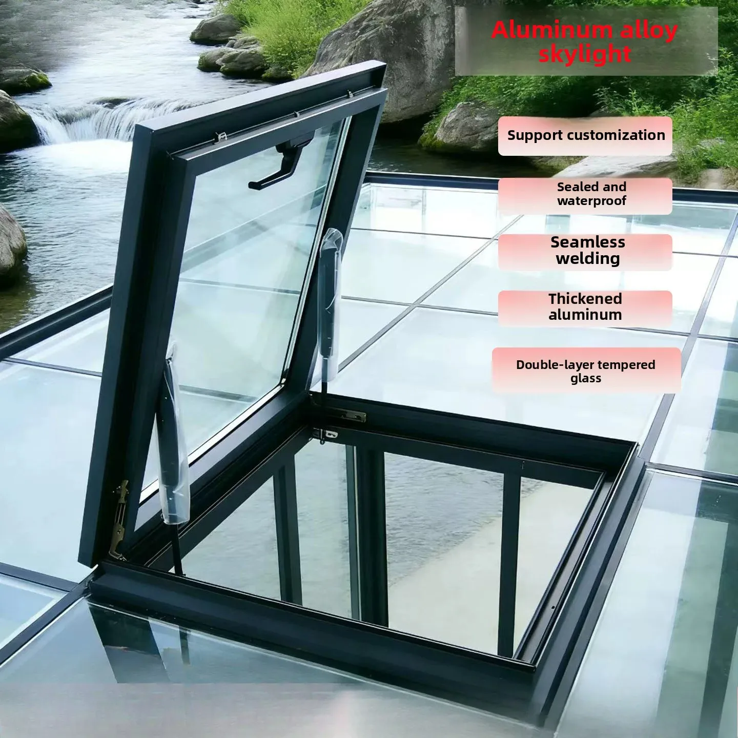 Thickened aluminum alloy skylight roof special inclined flat roof manual lighting glass sun room electric skylight