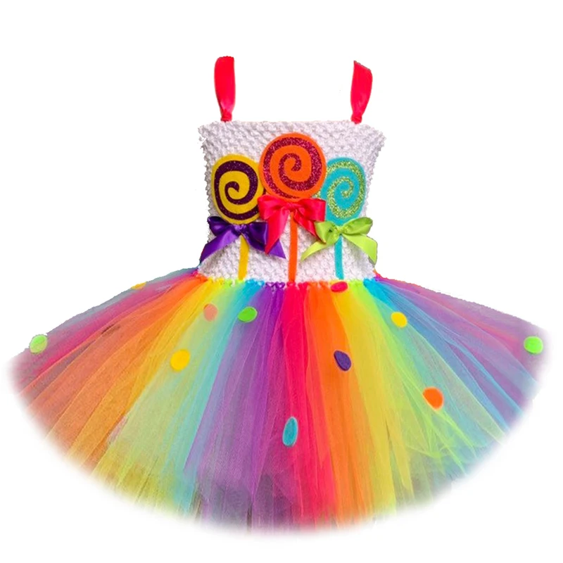 2-14Y Gabby Rainbow Candy Tutu Dress Lollipop Halloween Costumes Candyland Party Princess Dresses Tulle Birthday Outfits Cosplay