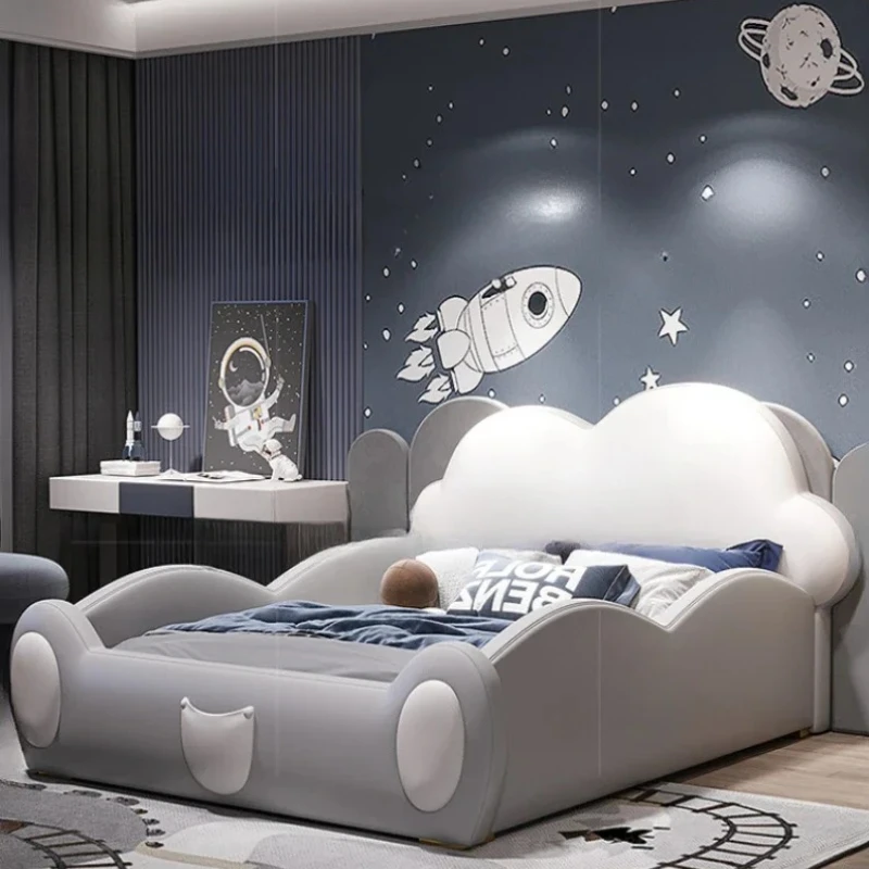 

High End King Size Bed Frame Aesthetic Modern Girl White Modular Double Bed Princess Genuine Leather Cama Matrimonial Furniture