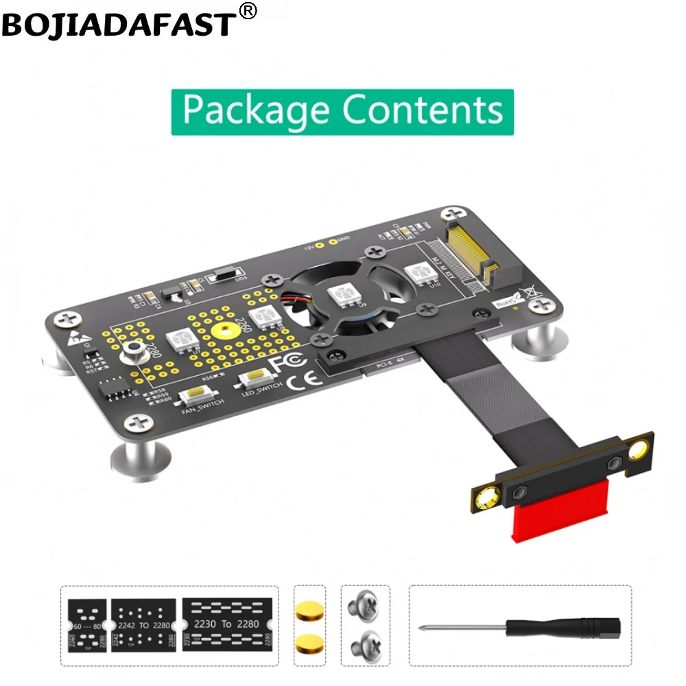 고속 데이터 케이블 포함 냉각 선풍기, PCI-E 3.0 1X-NGFF M.2 Key-M 2230 2242 2260 2280 M2 NVME SSD 컨버터 어댑터 카드, 5cm