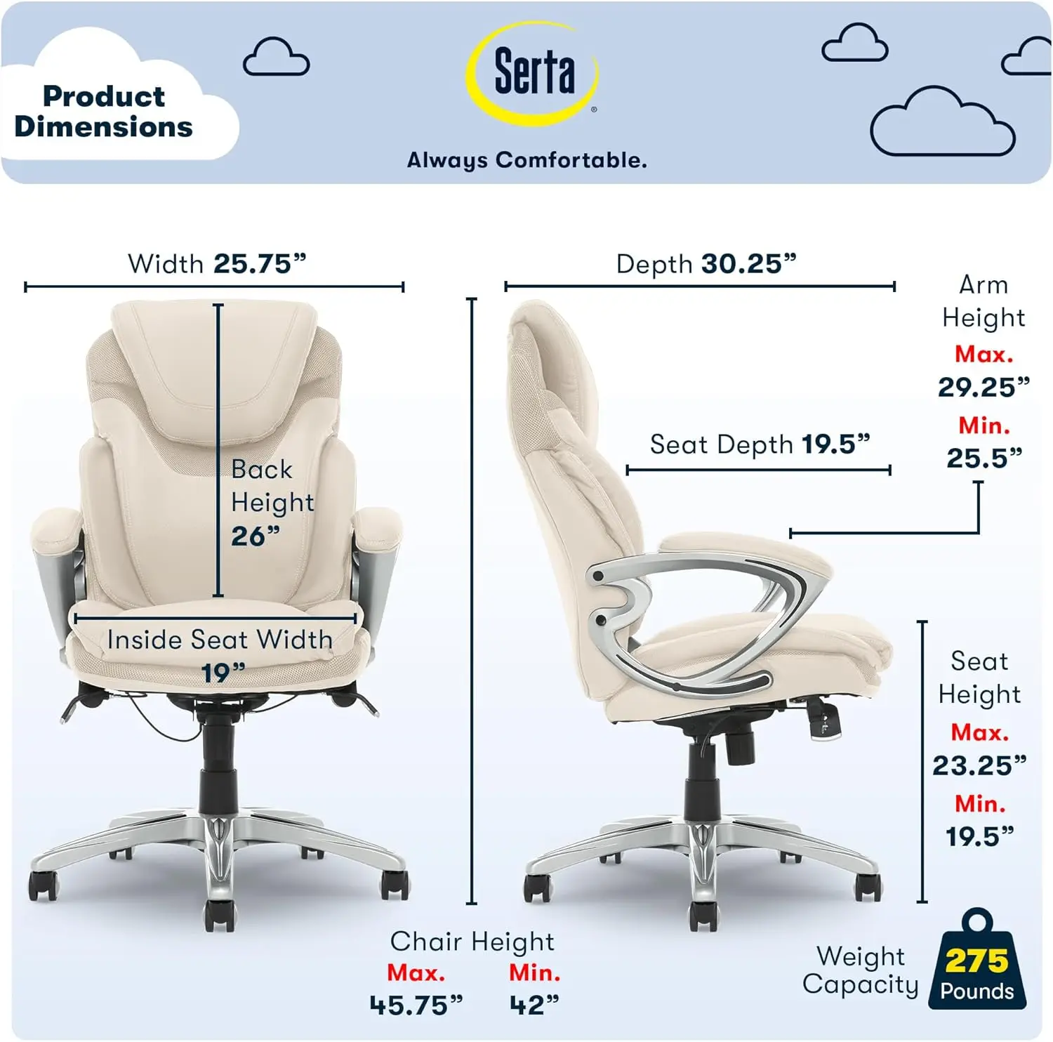 Chaise de Bureau Ergonomique avec Technologie Lombaire Air Breveté, Oreillers Confortables en Couches