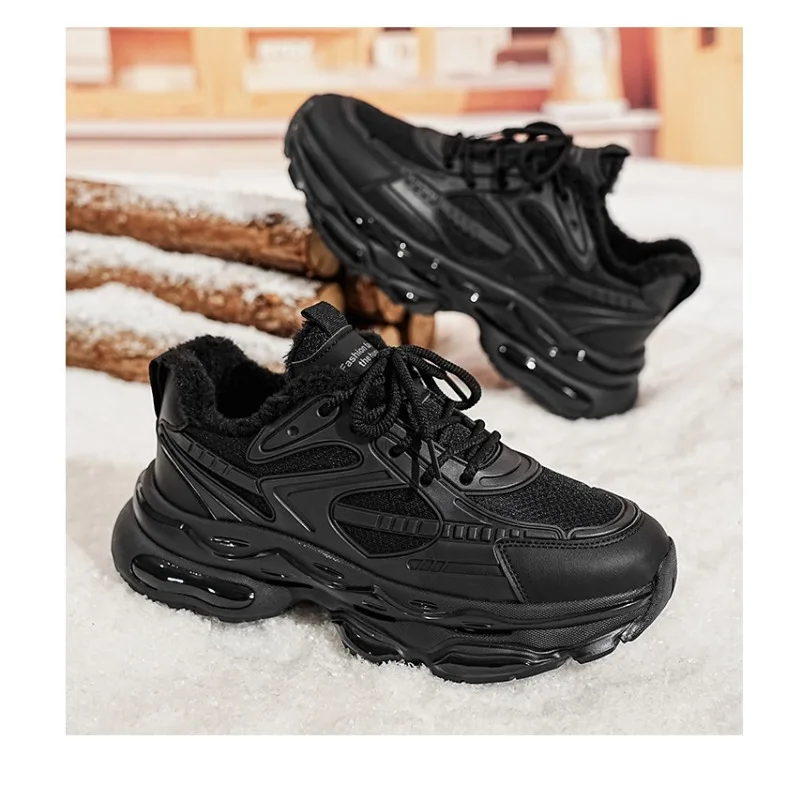 2026 Winter New Men Warm Fce Cotton Shoes Thick Bottom Heighten Trendy Outdoor Casual Dad Sneakers