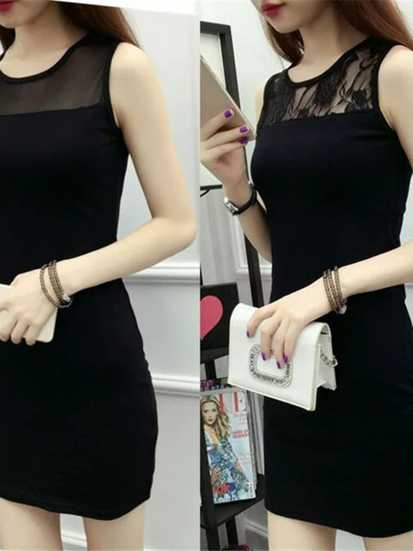 

Sexy Lace Sleeveless Slim Fit Vest Dress Women's Clothing Brand Tag Removed Spring Summer Fashion Commute Style High Waist Wr...