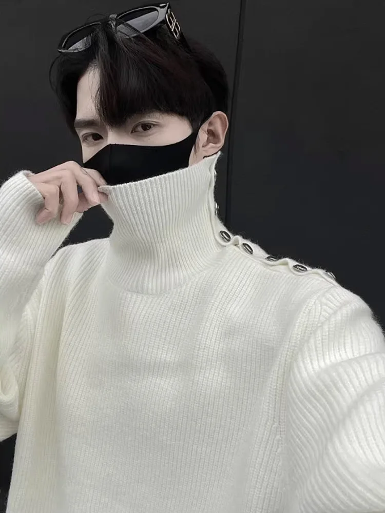 

Cleanfit High Collar Button up Men's Knitwear Winter Lazy Sle Korean Match Couple Knitted Sweater Coat Loose Fit Faion