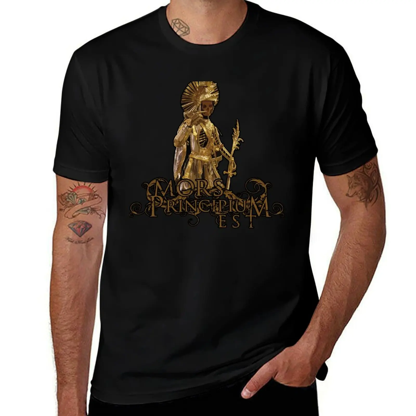 Mors Principium Est Skeleton T-Shirt Big Size Crew Neck T-Shirt