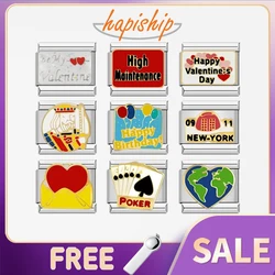 Hapiship 2024 New Fashions Colors Romantic Heart Poker Charm Links Fit 9mm Bracelet Stainless Steel Making DIY Jewelry DJ736-B