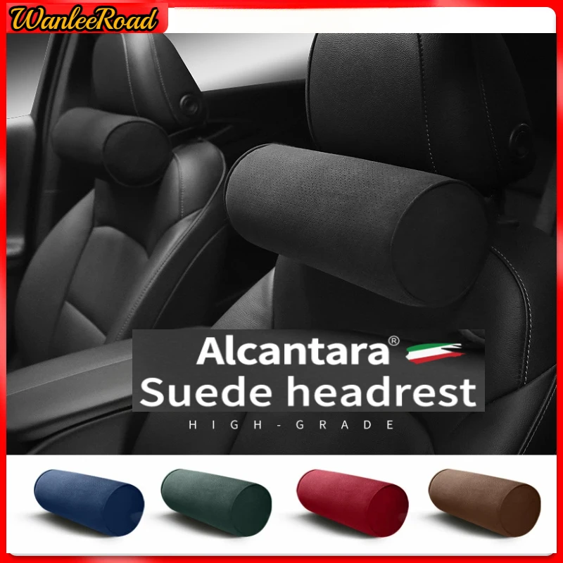 Car Neck Pillow Alcantara Suede Circular Headrests Mounted Cervical Spine Protection Pillow Universal Car Use for Benz Audi BMW