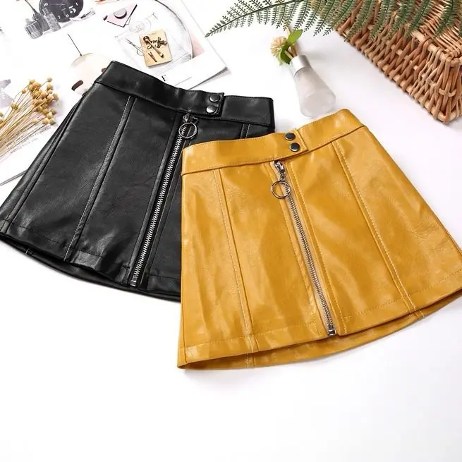 2025 New summer Autumn spring girl baby children kids PU faux leather Skirt casual Comfortable clothes