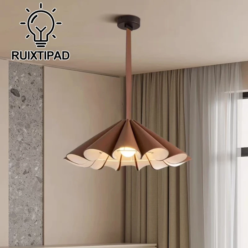 Maillard Leather Pendant Light for Bedroom Dining Room Coffee Shop Home Decor Art Design Lampshade Pendant Lamp Lighting Fixture