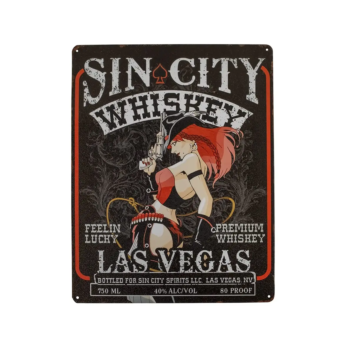 Treasure Gurus 12x15 Sin City Whiskey Pinup Girl Large Metal Wall Sign Retro Western Bar Man Cave Garage Decor