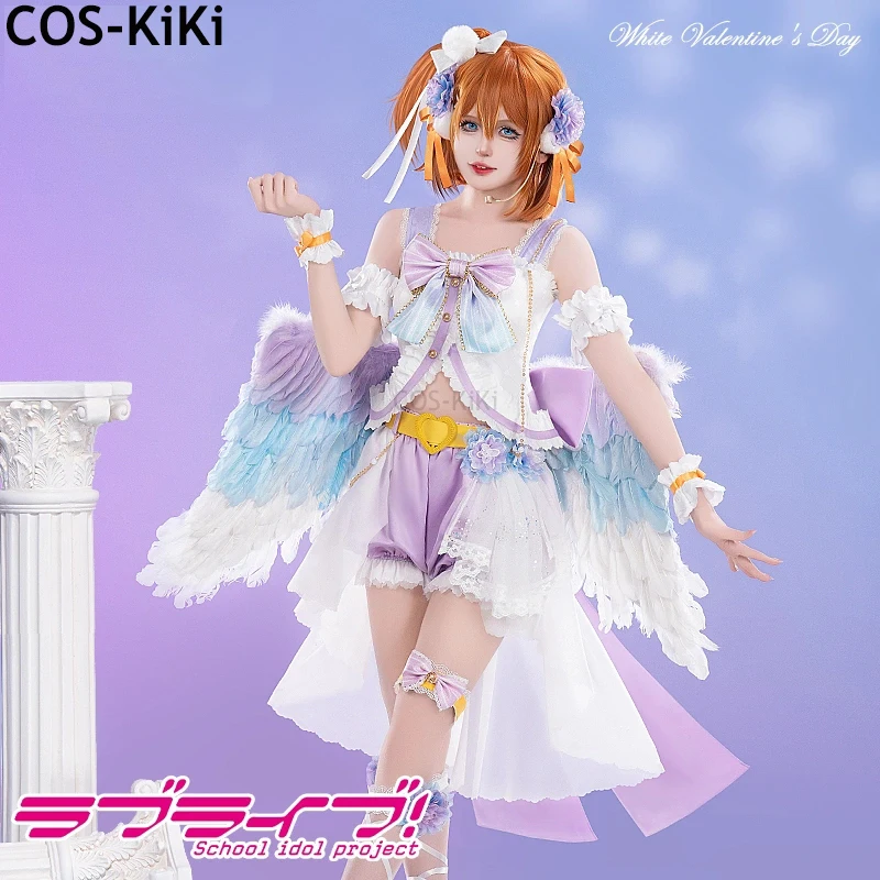 COS-KiKi Аниме Lovelive! Kousaka Honoka, белый костюм ангела на День святого Валентина, элегантное милое платье, униформа, женский костюм для косплея