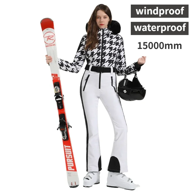 Ice and Snow Festival double-board waterproof windproof and warm one-piece ski suit for women