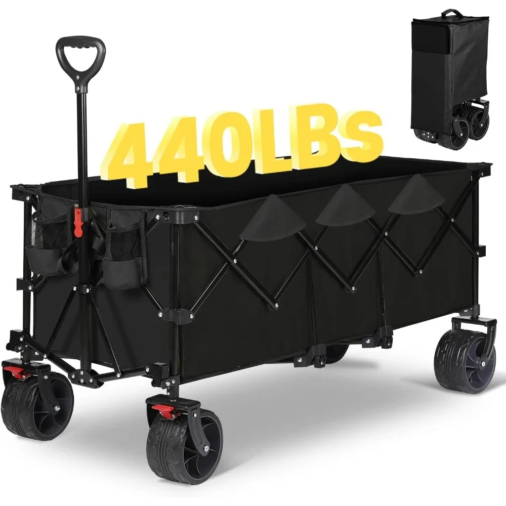 

48''L Collapsible Foldable Extended Wagon with 440lbs Weight Capacity, Heavy Duty 300L Folding Utility Garden Cart