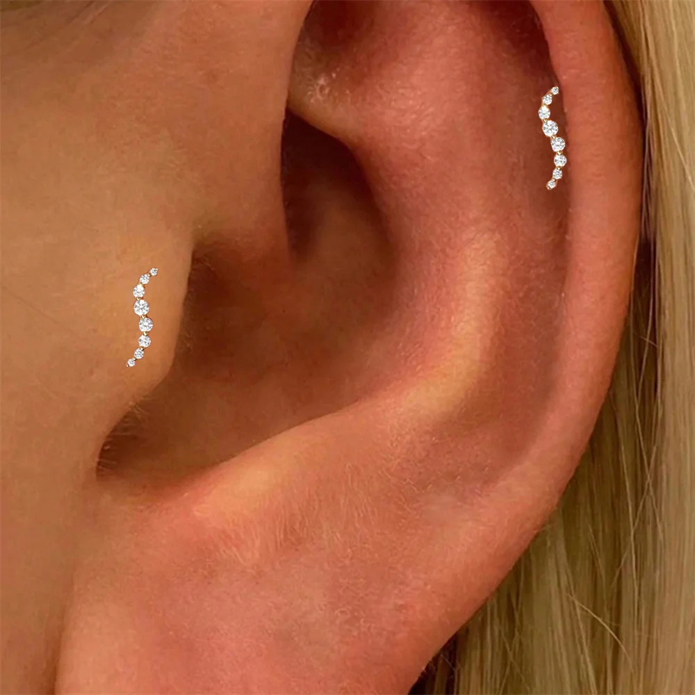 BOAKO 925 فضة كوريا شرابة/الهلال القمر قرط الاذن المرصع للمرأة 18K الذهب اللون شقة عودة ثقب القرط مجوهرات #3