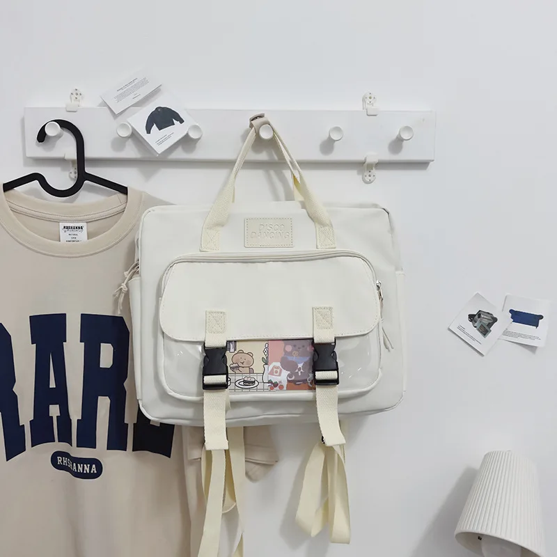 Mochila Kawaii de estilo japonés de 3 vías para niñas, bolso de mano de bolsillo transparente, bolsos cruzados Itabag, bolsos de regreso a la escuela para estudiantes universitarios