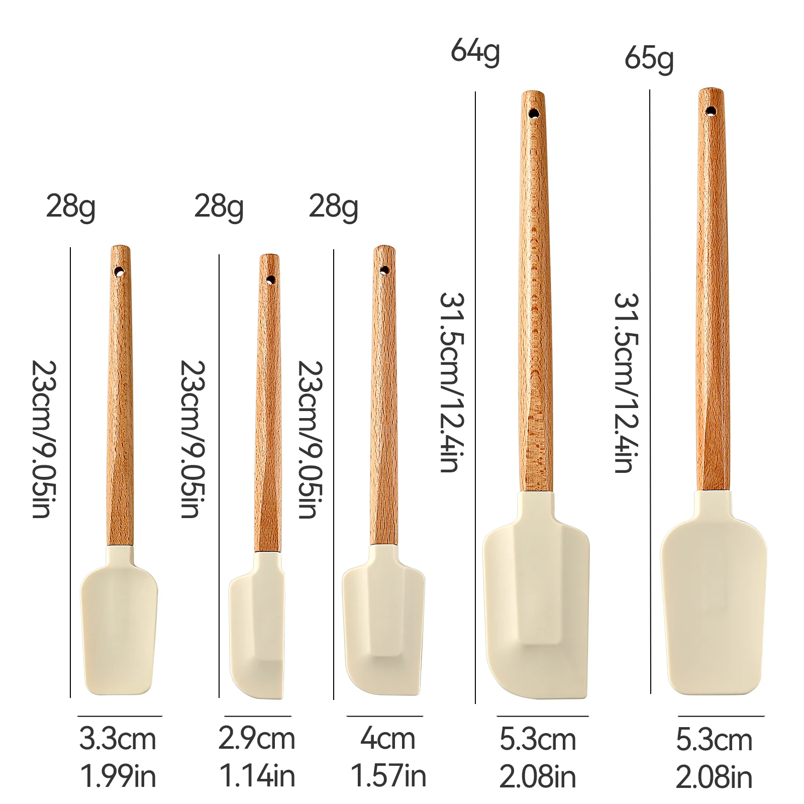 Silikon-Schaber, Schaber für Zuhause, Backen, Holzgriff, Kuchenschaber, cremefarbenes kleines Spatel-Set – Detail 6