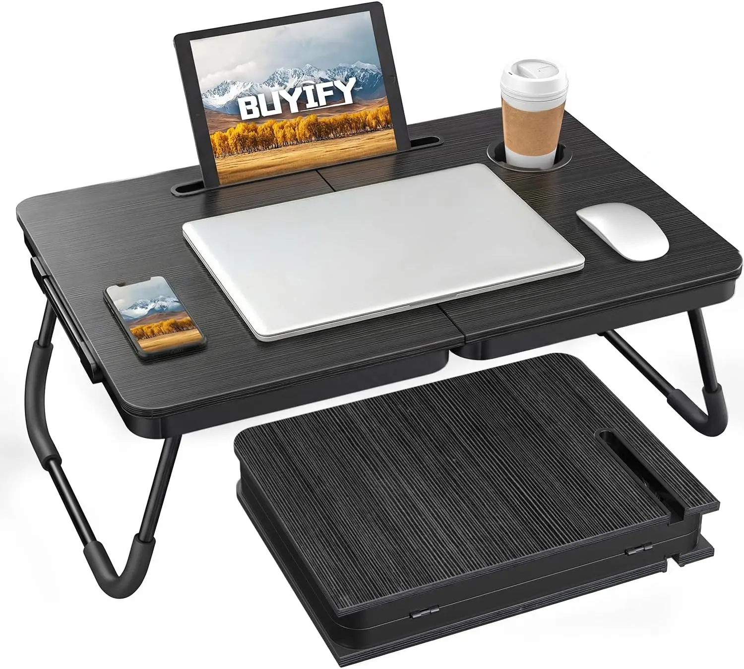 

Foldable Laptop Bed Desk for Couch - Large Lap Tray with Cup Holder and Tablet Slot, Portable Stand for Work and Study