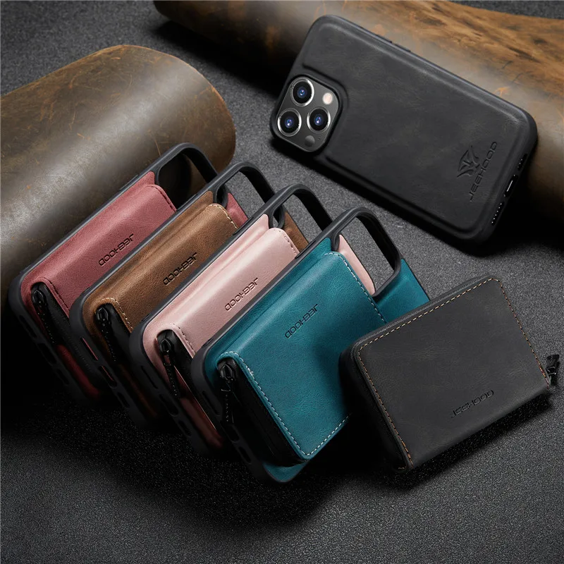 Magnetic Zipper 2 In 1 Card Bag Case For Samsung Galaxy A22 A32 A52 A72 A71 A13 A33 A53 A73 5G Split Type Leather Wallet Cover