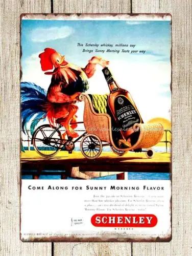 1947 Ad Schenley Blended Whisky Rooster Dock metal tin sign home decor