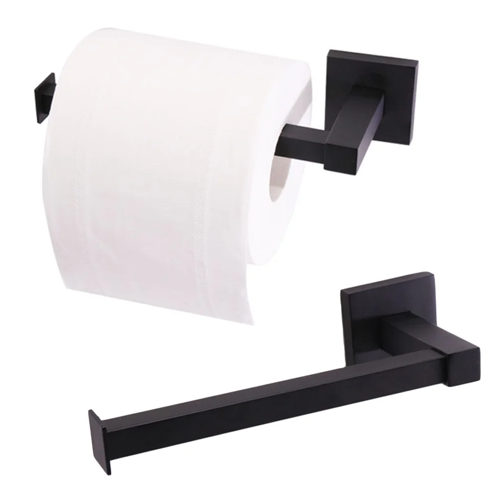 

Black Stainless Steel 304 Toilet Paper Holder Square Bathroom Paper Roll Holder Hidden Mount For Kitchen Towel Rack Durable