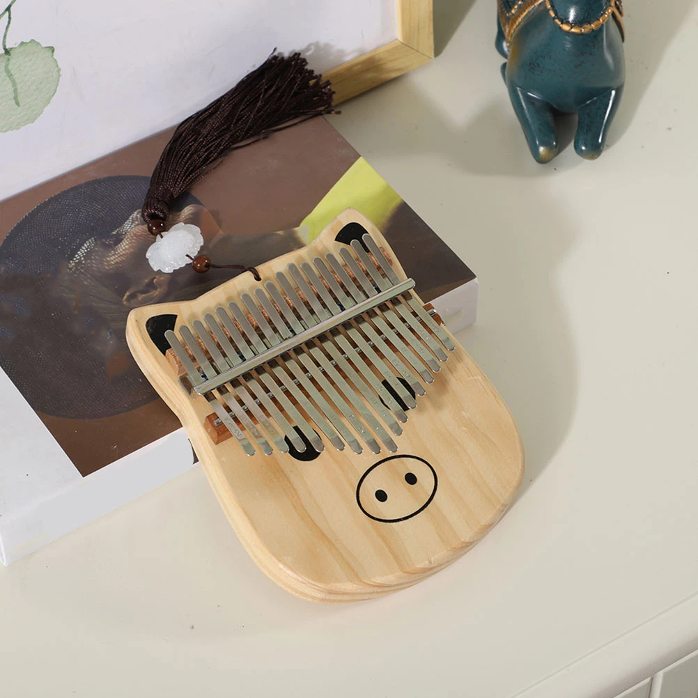 

Finger Piano Instrument 17-tone Wooden Metal Kalimba Portable Pianos for Kids Smooth Surface Beginner Cartoon Thumb