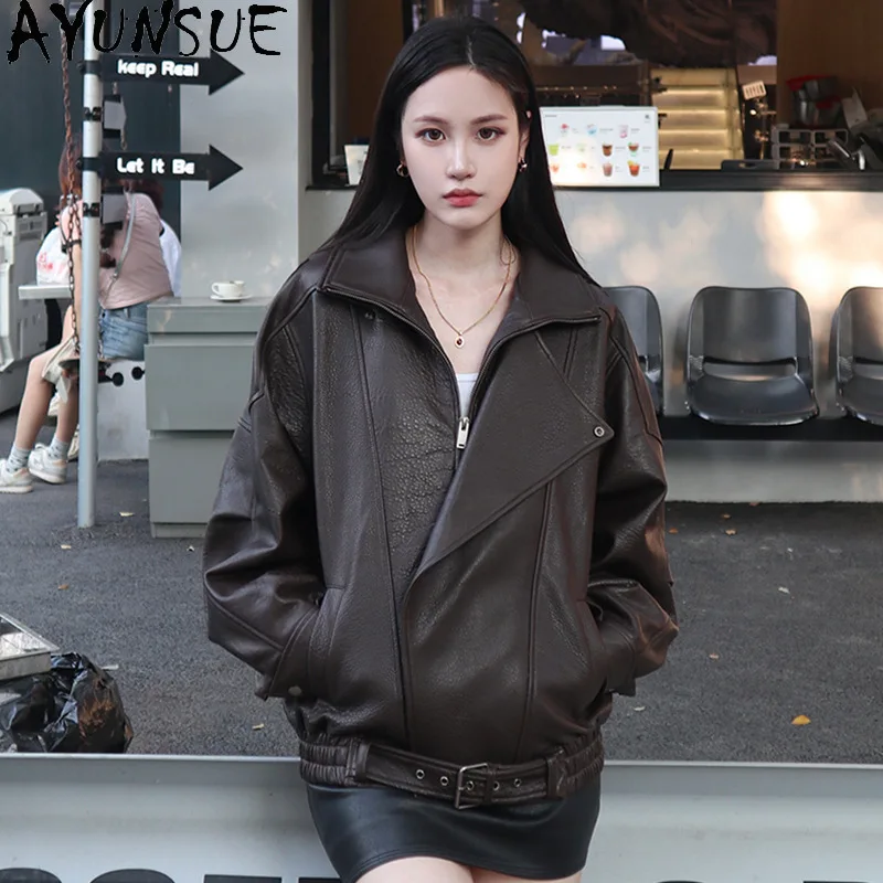 AYUNSUE Daunenjacke aus echtem Leder für Damen, 2025, echtes Schaffell, Damenjacken, Winter- und Herbstkleidung, lockere Passform, Mohamedха Ж Diego
