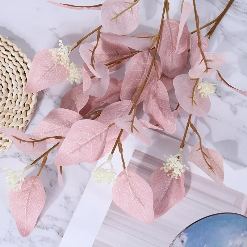 50cm Artificial Eucalyptus Leaves with Fruit Wedding Home Decoration Fake Flowers Green Plants Wedding Home Eucalyptus Leaves