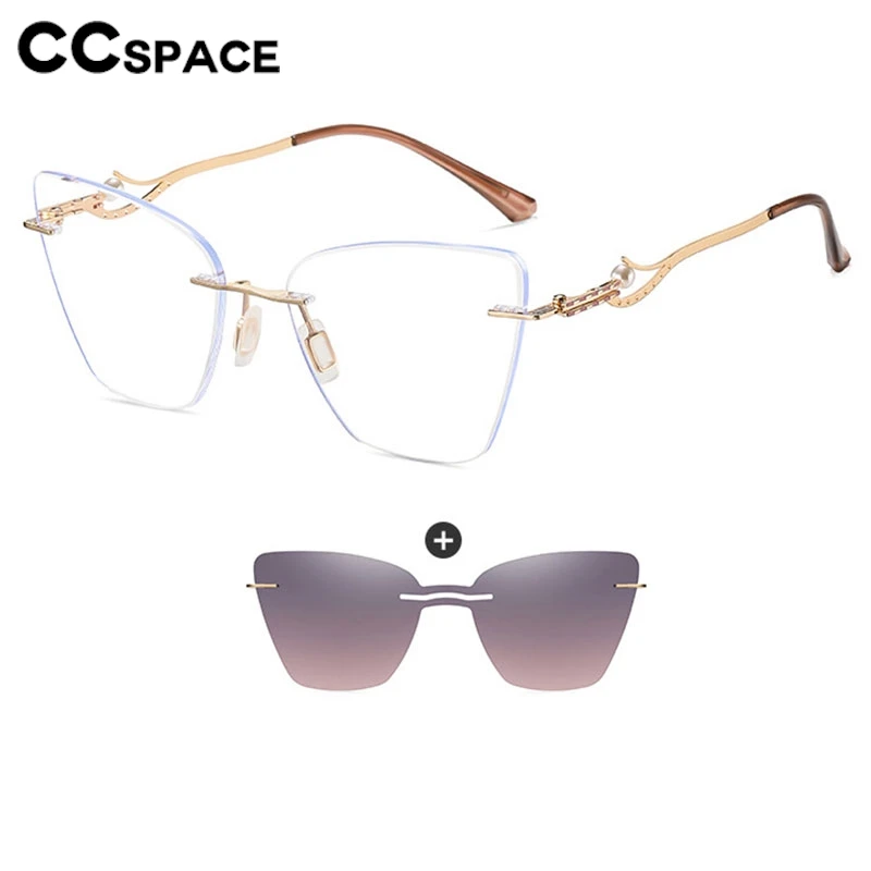 

Rimless Polarized Clip Optical Glasses Women Fsahion Metal Magnetic UV Protection Anti Blue Light Computer Spectacles #302128