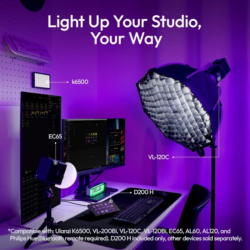 Ulanzi D200H Deck Dock وحدة تحكم بث مكتبية تعمل بالذكاء الاصطناعي لملء الضوء للكمبيوتر لغرفة البث المباشر الذكي