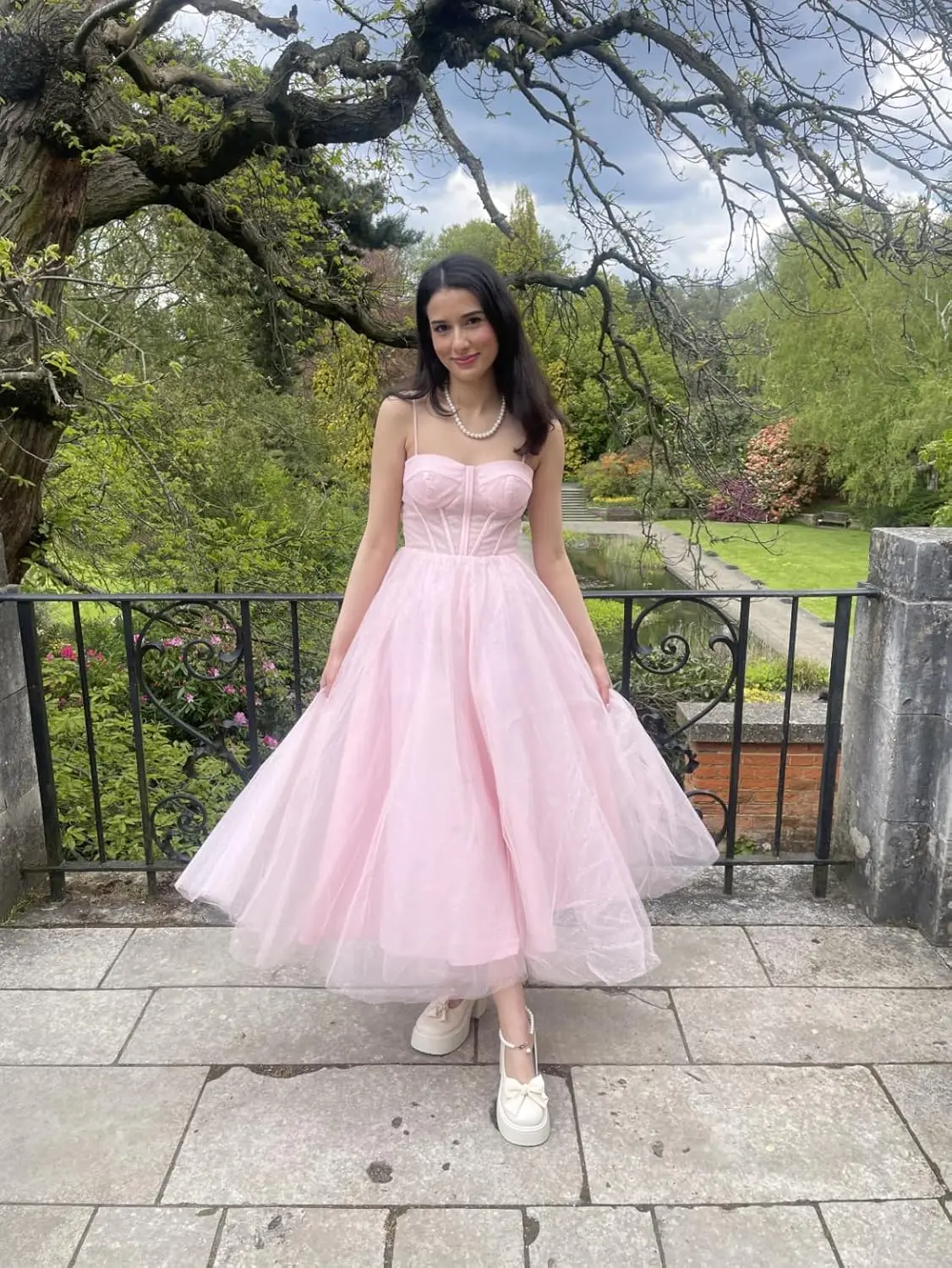 

Tea Length for Women A Line Sparkly Formal Evening Party Gowns Graduation White Dress Spaghetti Strap Glitter Tulle Prom Dress