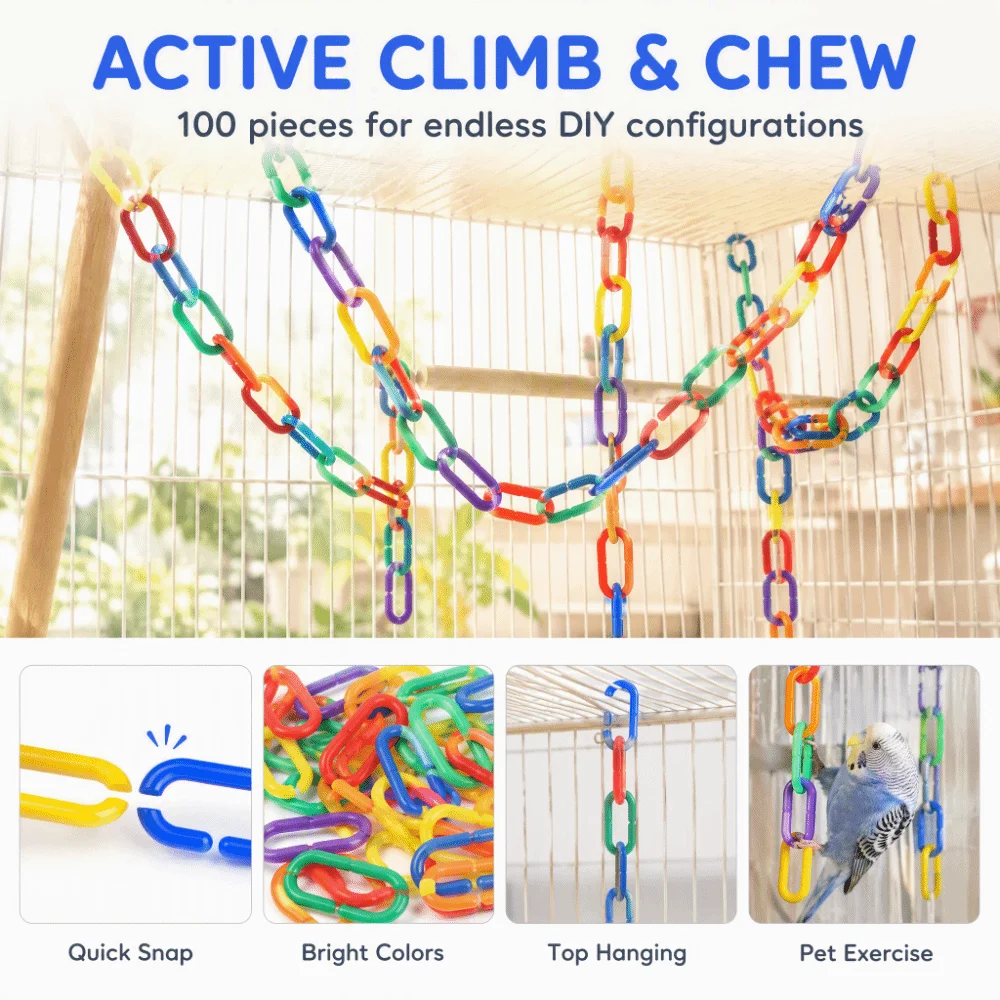 200pcs Plastic Material Bird Chewing Rainbow Colors DIY Assembly Educational Bird Swing Climbing Mix Color Parrot Cage