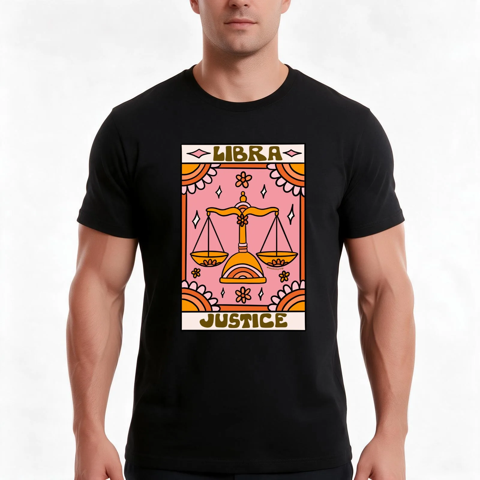 Libra Tarot Card T-Shirt, Summer Casual Cotton Tee, Oversized Streetwear Tops, Vintage Graphic Print, Loose Fit Short Sleeve