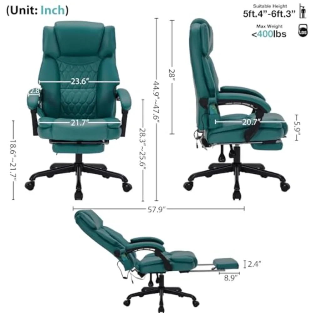 Massage Office Chair with Foot Rest 6 Points Vibration and Heat Home Office Desk Chairs for Heavy People 400lbs