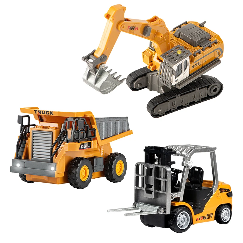 ZWN 1:64 Modèle de voiture télécommandée 2.4G, excavatrice, camion à benne basculante, chariot élévateur, alliage plastique, simulation de véhicule de construction, jouet pour enfants