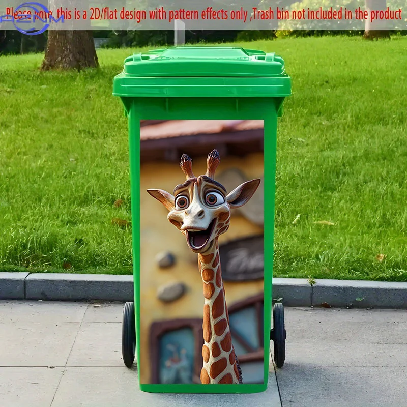 2D Flat Printing 1pc 2D Pattern Printed Kitchen Trash Can Sticker xcm, Grinning Giraffe Theme Kitchen Home Decor Wallpaper, Se